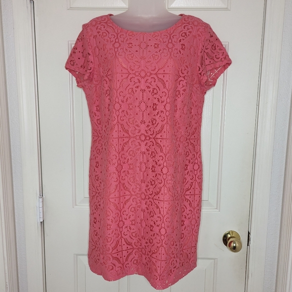 Banana Republic Short Shift Lace Dress Lined Coral‎ Women's Size 12P - Picture 12 of 12